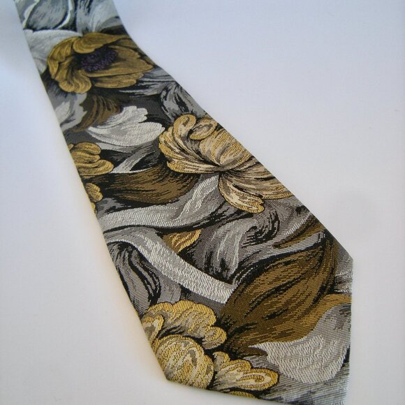 Bachrach Slik Tie  - Floral Patterned Made in USA Fall Earth Tones - Picture 6 of 8